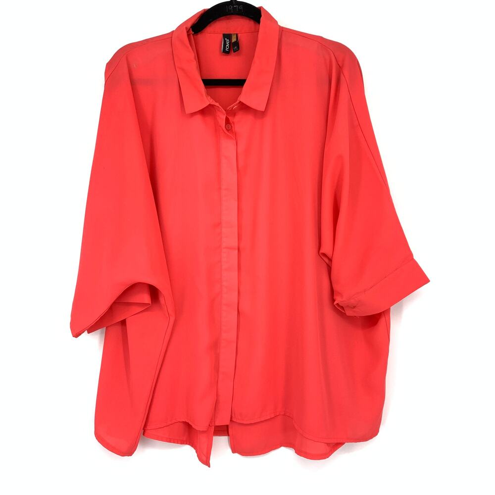 Ravel Button Front Hidden Placket Shirt Womens L Oversized Coral Red 3/4 Sleeve